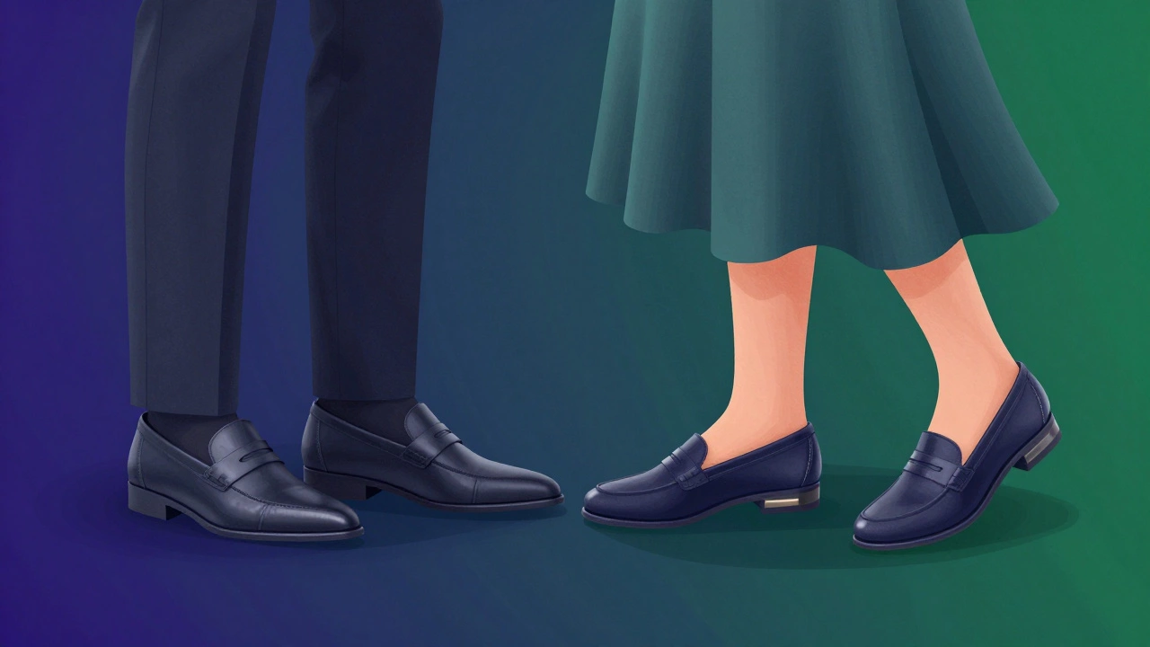 Мужчина и женщина носят одинаковые туфли с заостренным носком — символ гендерной свободы в стиле.