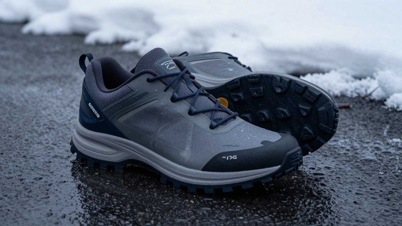 Технологичные зимние кроссовки с мембраной на мокром асфальте и снегу