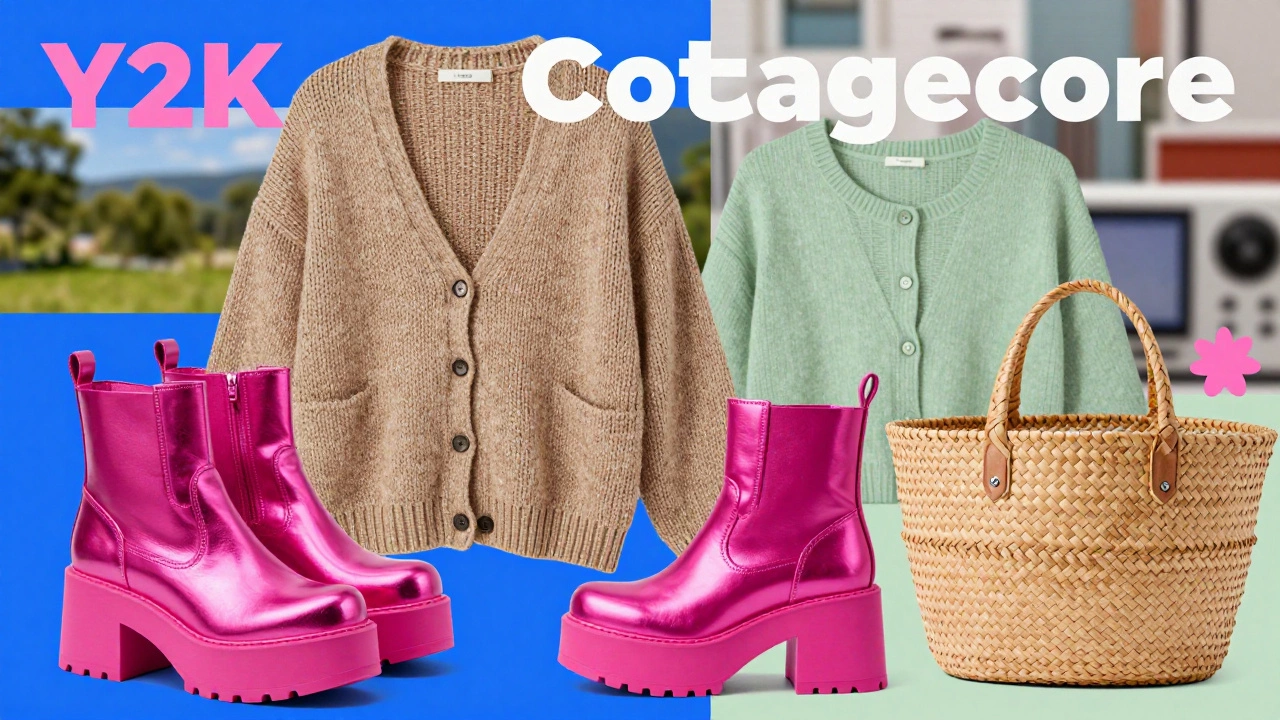 Смешение стилей Y2K, Cottagecore и Gorpcore: яркие аксессуары и природа